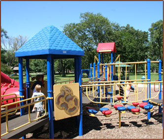 A playground built in 2023 provides fun for children of all abilities.
